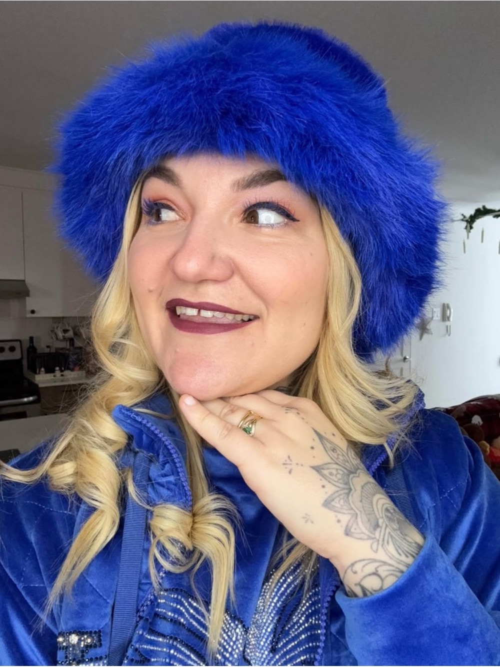 Bold Royal Blue Faux Fur Bucket Hat
